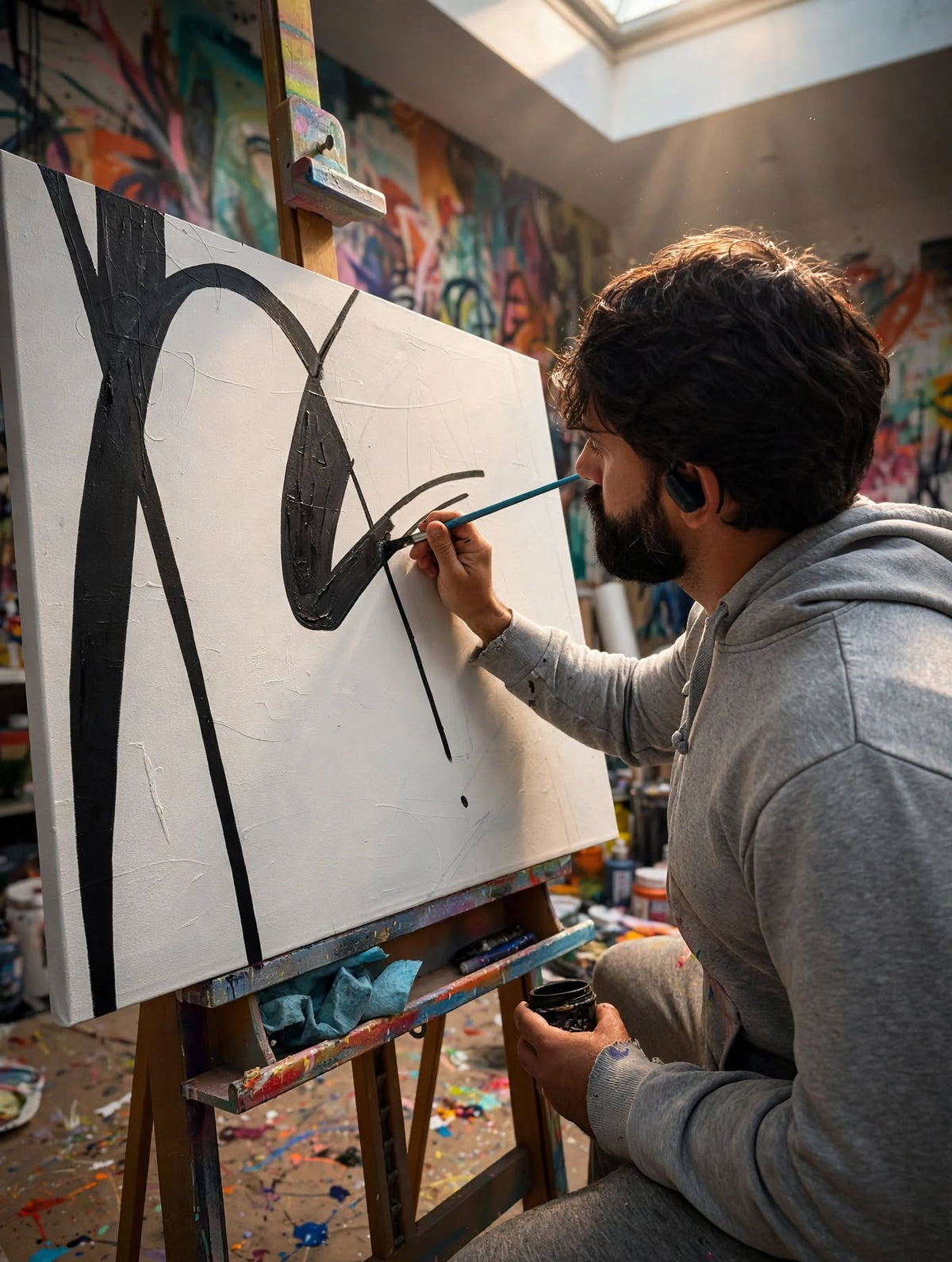 Romons pintando en su estudio