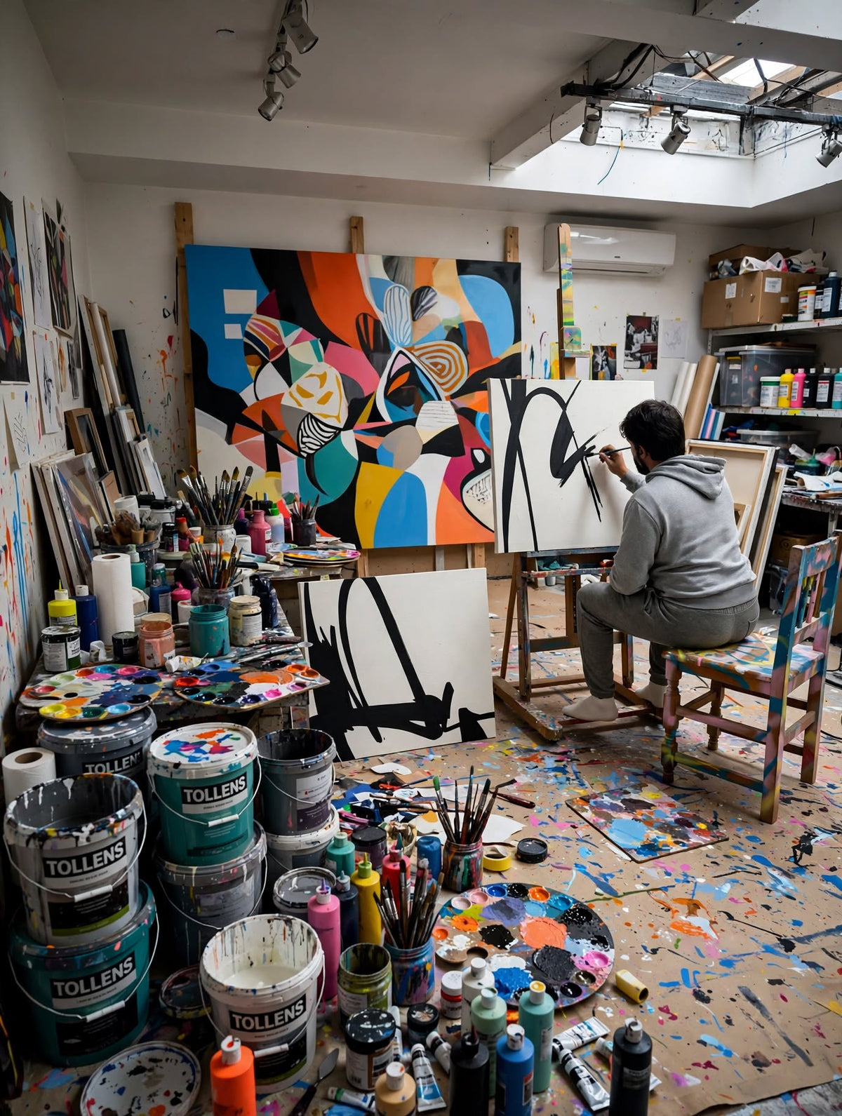 Romons pintando en su estudio